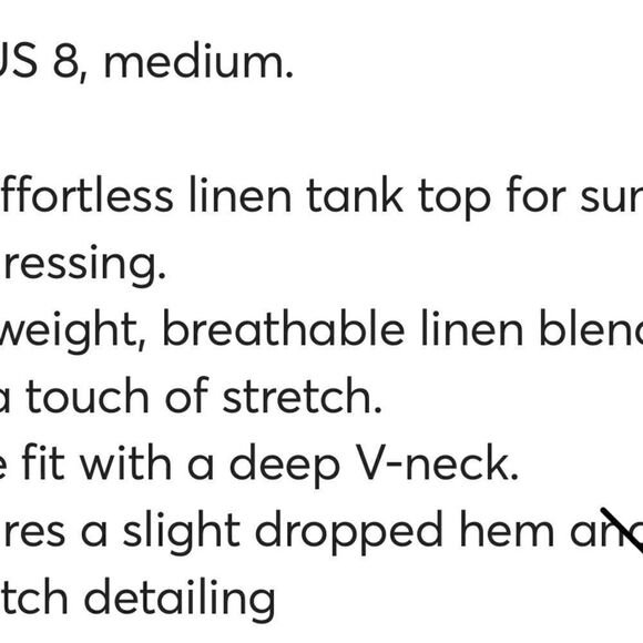 Sweaty Betty Rae stretch linen tank size 8 - Picture 12 of 12